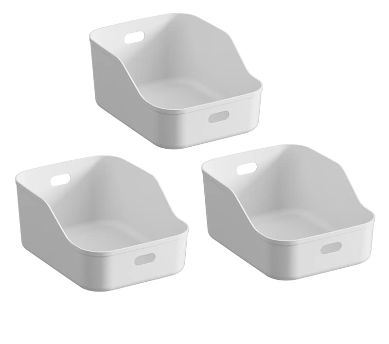 Nepa Market White Plastic Bins/Storage Organizers 3 Pack  Pantry Baskets, Bins For Shelves, Organizer And Storage For Bathroom,