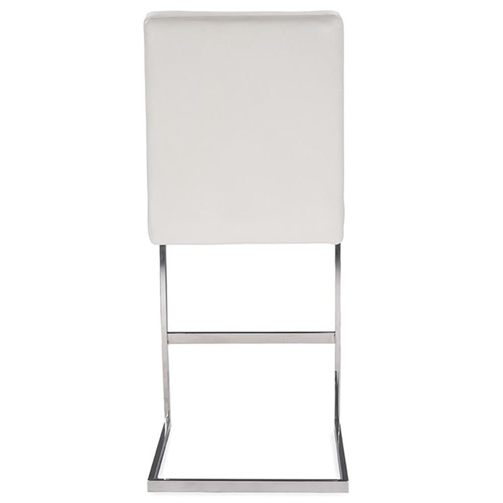 Baxton Studio Toulan Modern and Barstool White Faux Leather Upholstered Stainless Steel Barstool