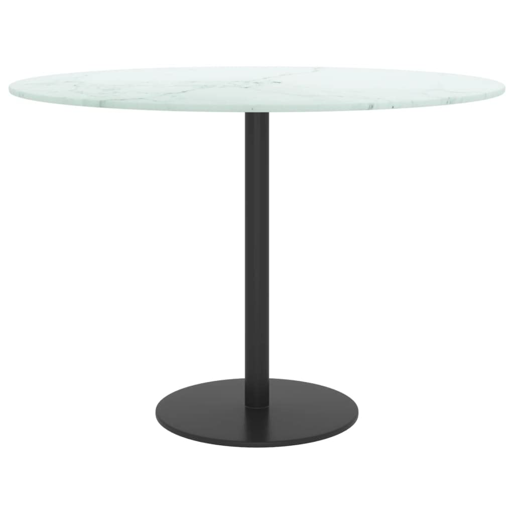vidaXL 23.6&quot;x0.3&quot; Round White Tempered Glass Table Top with Elegant Marble Design, Ideal for Dining Table, Coffee Table, and Garden Table