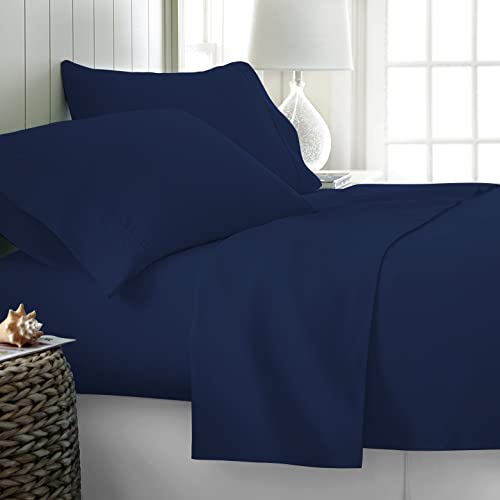 1000-Thread-Count 100% Pure Cotton Bed Sheets On Amazon - 4 Pc King Size Navy Blue Sheet Set, Single Ply Long Staple Combed Cott
