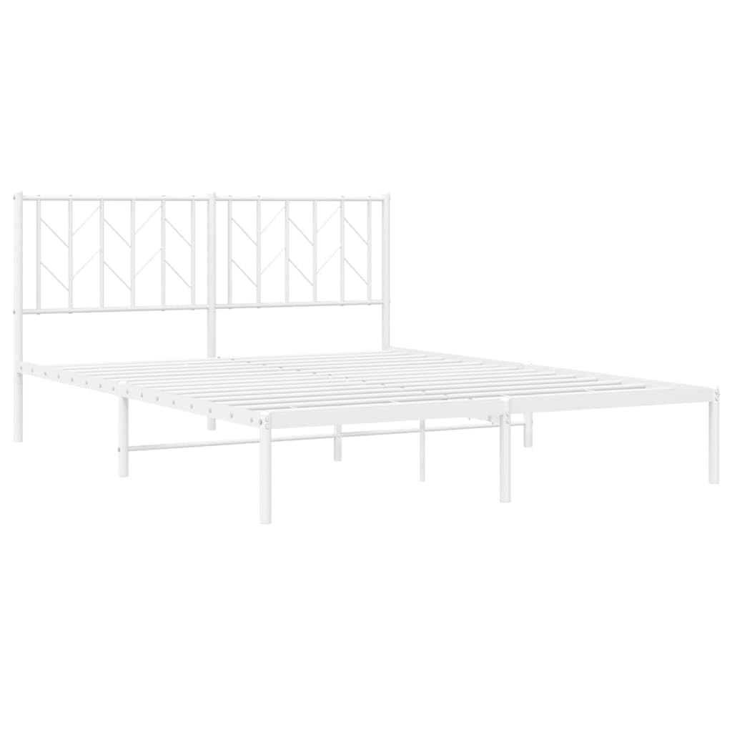 vidaXL White Steel Bed Frame - Robust Metal Slat Design with Headboard and Extra Storage Space - 59.1&quot;x78.7&quot; Mattress Compatible