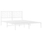 vidaXL White Steel Bed Frame - Robust Metal Slat Design with Headboard and Extra Storage Space - 59.1"x78.7" Mattress Compatible