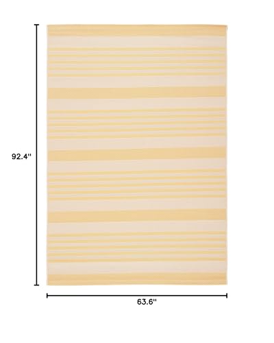 Safavieh Courtyard Collection Area Rug - 5'3'' X 7'7'', Gold & Beige, Nautical Coastal Stripe Design, Non-Shedding & Easy Care,
