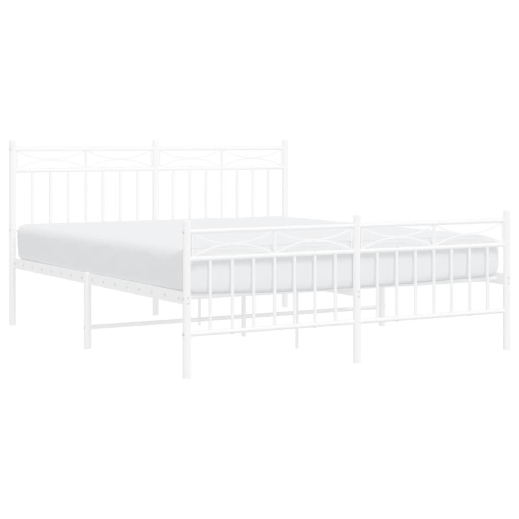 vidaXL 11'' Metal Queen Bed Frames with Headboard and Footboard, Platform Bed Frame with Strong Metal Slats Support, Under Bed Storage, Noise Free, White, Without Mattress