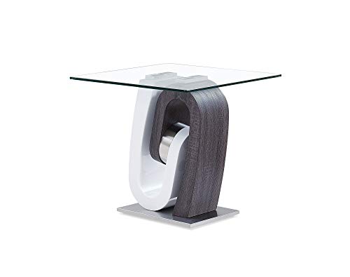 HomeRoots White and Dark Grey Ultra Modern Glass Top End Table