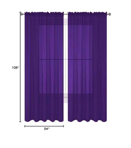 Decotex 2 Piece Solid Elegant Sheer Curtains Fully Stitched Panels Window Treatment Drape (54'' X 108'', Purple)