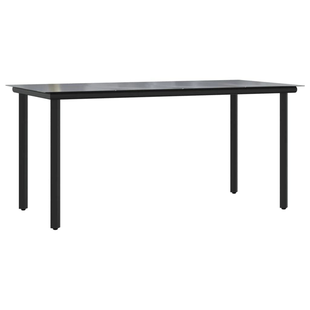 vidaXL Black Patio Dining Table - Powder-Coated Steel and Easy-to-Clean Tempered Glass Tabletop, Perfect for Outdoor Living Space