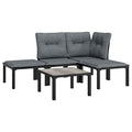 vidaXL Patio Lounge Set 5 Piece, Outdoor Patio Furniture with Coffee Table, Conversation Set with Footstool, Modern Style, Black and Gray Poly Rattan