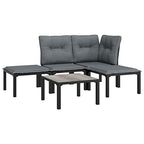 vidaXL Patio Lounge Set 5 Piece, Outdoor Patio Furniture with Coffee Table, Conversation Set with Footstool, Modern Style, Black and Gray Poly Rattan