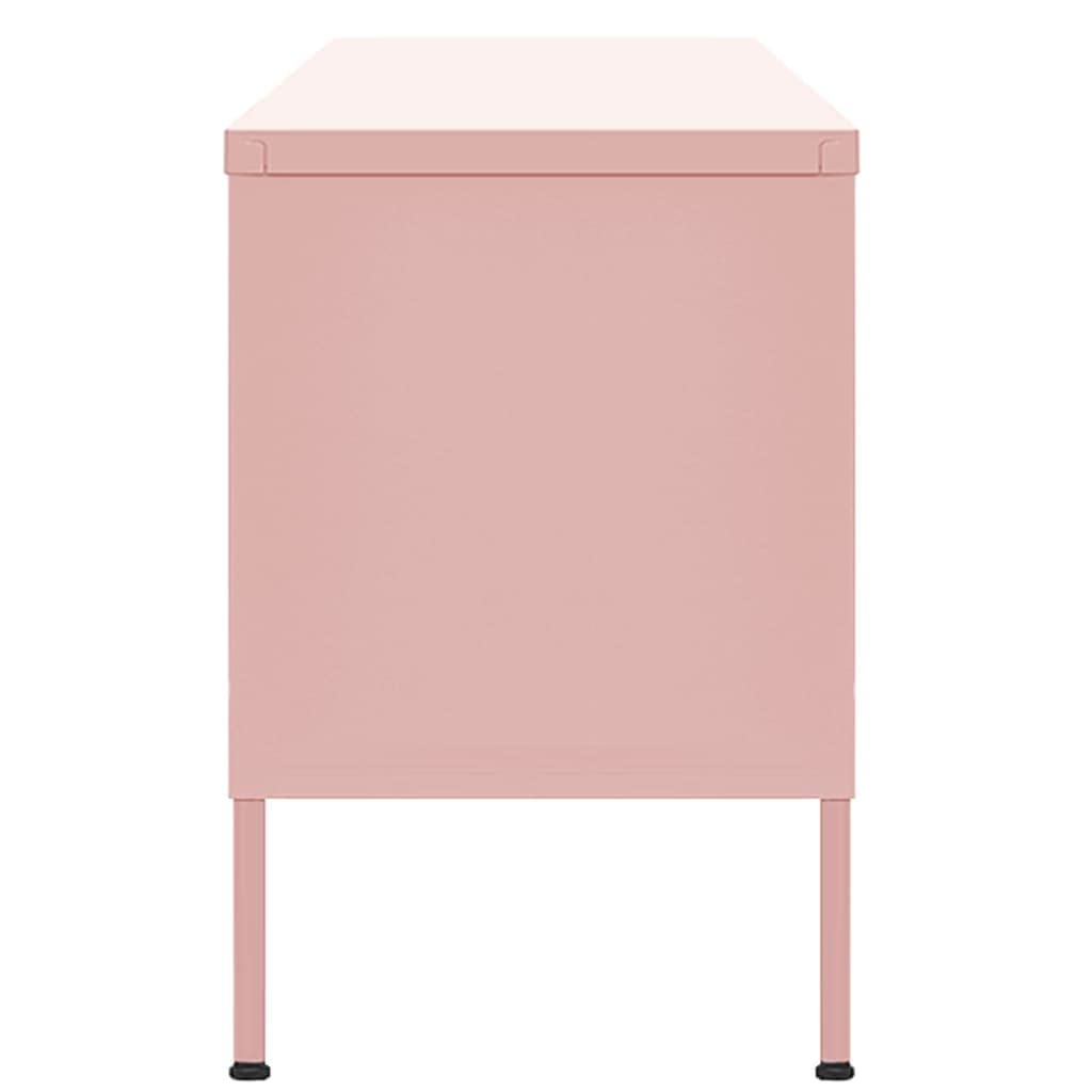 vidaXL Industrial Style TV Stand in Pink Steel, Adjustable Height, Cable Management System, 41.3"x13.8"x19.7", 2 Doors and 1 Shelf, Maximum Loading 220.5lb