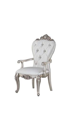 HomeRoots Furniture 25' X 25' X 42' Cream Fabric Antique White Wood Upholstered (Seat) Arm Chair (Set-2)