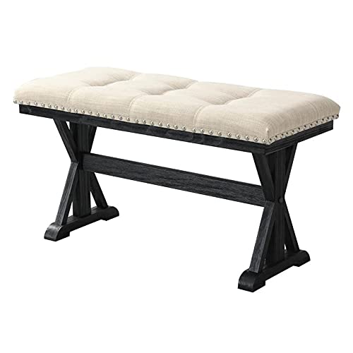 Best Quality Upholstered Beige Linen Fabric Counterheight Bench With Tufts