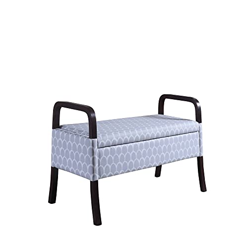 HomeRoots Blue/White Wood, Polyurethane Foam: 97%, Polyester Fabric: 3% Pale Gray and White Scales Wooden Storage Bench with Handles