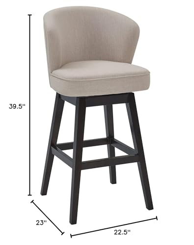 HomeRoots Wood, Foam, Fabric, Metal Turnplate/Kickplate 26' Tan Espresso Wood Fabric Swivel Bar Stool