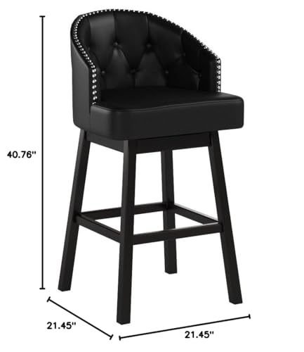 Baxton Studio Avril Modern and Contemporary Black Faux Leather Tufted Swivel Barstool with Nail heads Trim