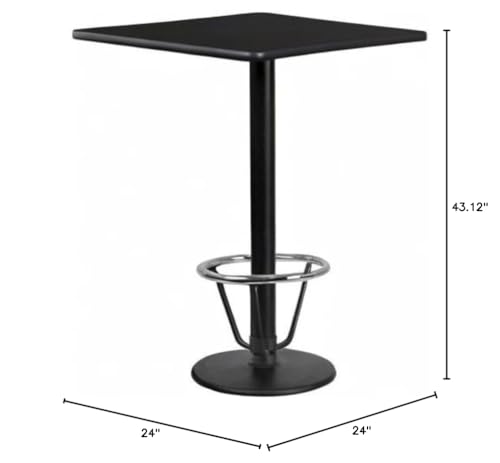 Flash Furniture Stiles 24'' Square Black Laminate Table Top with 18'' Round Bar Height Table Base and Foot Ring
