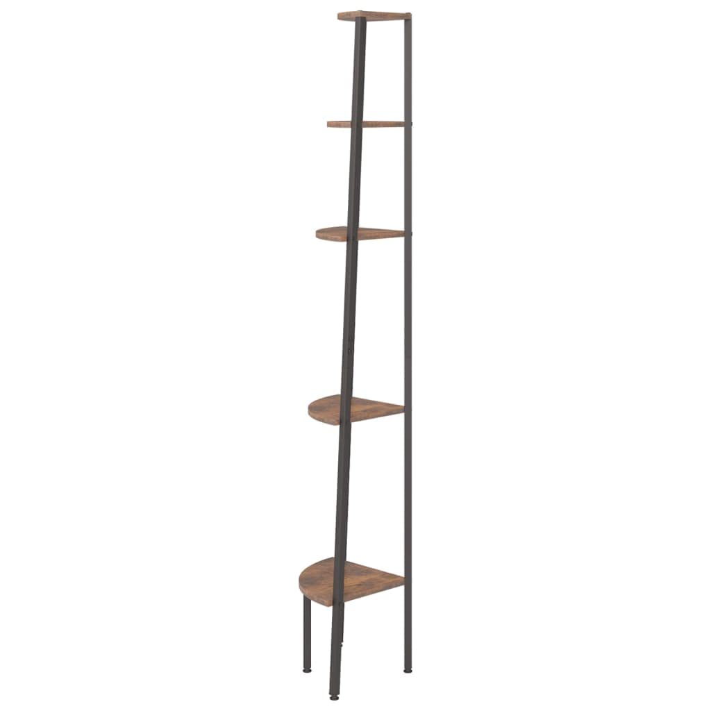 vidaXL Dark Brown and Black 5-Tier Corner Shelf: Compact Steel-Constructed Freestanding Shelf Perfect for Homes and Offices?