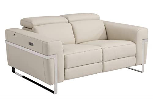 HomeRoots 65' Beige Italian Leather and Stainless Reclining Love Seat