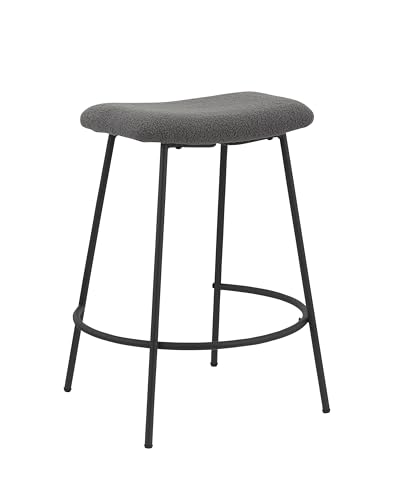 Neos Modern Furniture White Teddy Fabric 25.5''H Stool with Metal Leg, Set of 2