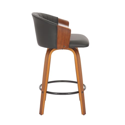 Neos Modern Furniture 26'' H Black PU Stool with Wood Leg - Thumbnail 3