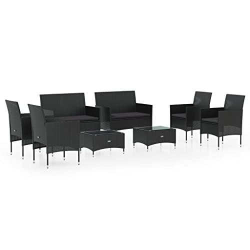 vidaXL Patio Lounge Set 8 Piece, Patio Furniture Set for Outdoor Garden, Sectional Sofa with Cushions, Loveseat, Poly Rattan Black