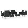 vidaXL Patio Lounge Set 8 Piece, Patio Furniture Set for Outdoor Garden, Sectional Sofa with Cushions, Loveseat, Poly Rattan Black