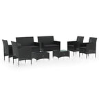 vidaXL Patio Lounge Set 8 Piece, Patio Furniture Set for Outdoor Garden, Sectional Sofa with Cushions, Loveseat, Poly Rattan Black
