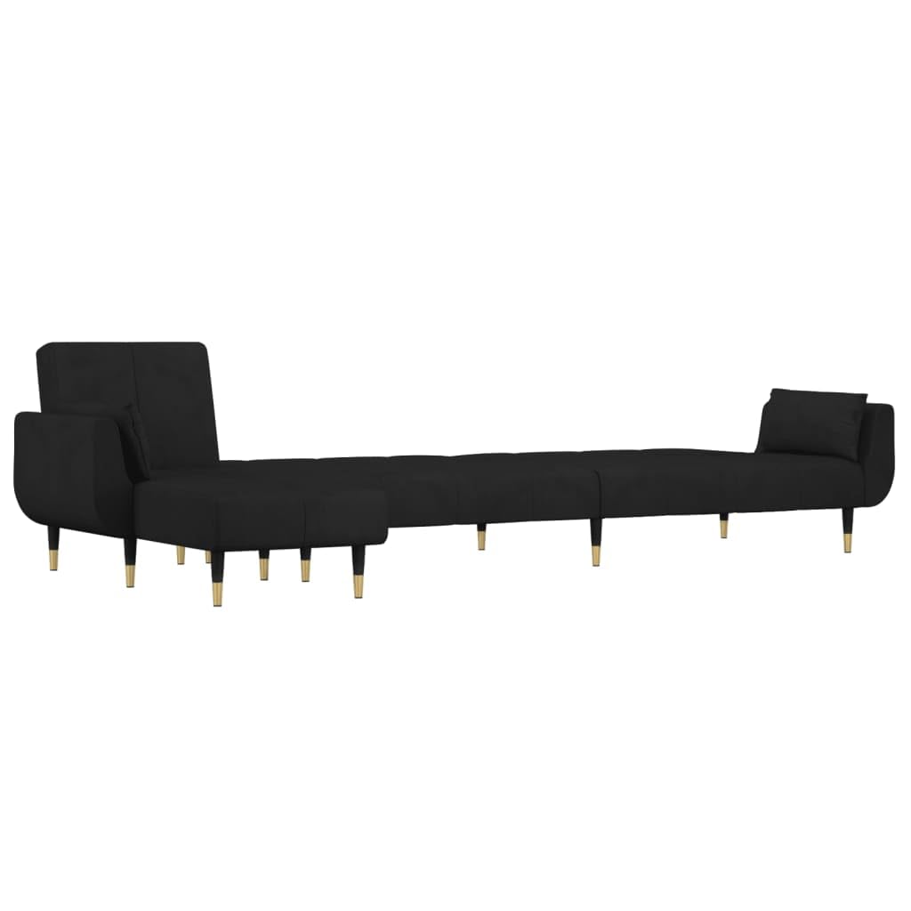 vidaXL L-Shaped Sofa Bed - Black Velvet Couch Bed with Foam Filling, Stable Wooden Frame - 3 Convertible Positions - Living Room/Bedroom Reclining Sofa, Chaise Longue Option
