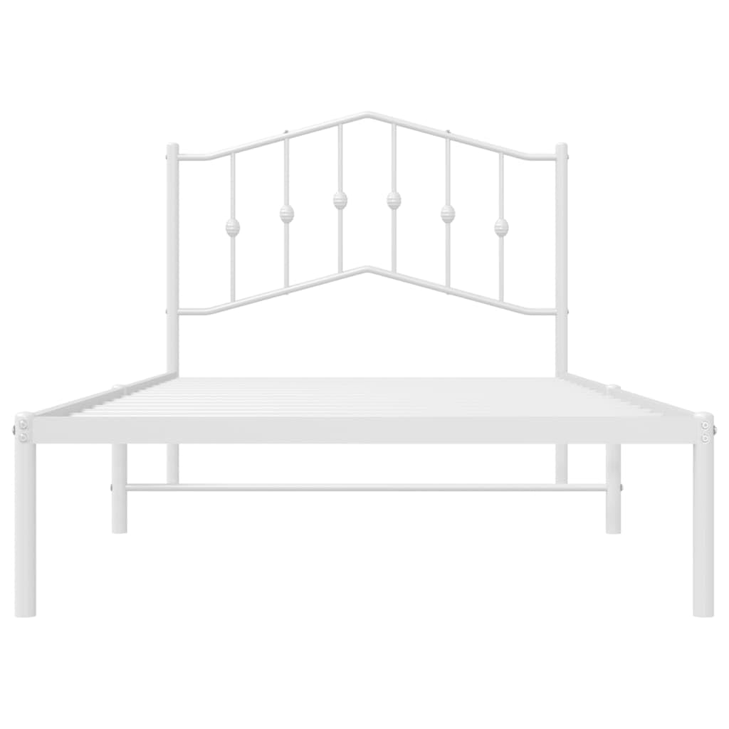 vidaXL Metal Bed Frame - White, Modern Single Bed with Headboard and Under-Storage, Sturdy Steel Construction