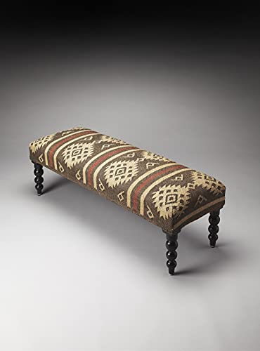 HomeRoots Assorted Wool Jute Upholstery, SHEESHAM Wood Solids Jute Upholstered Bench