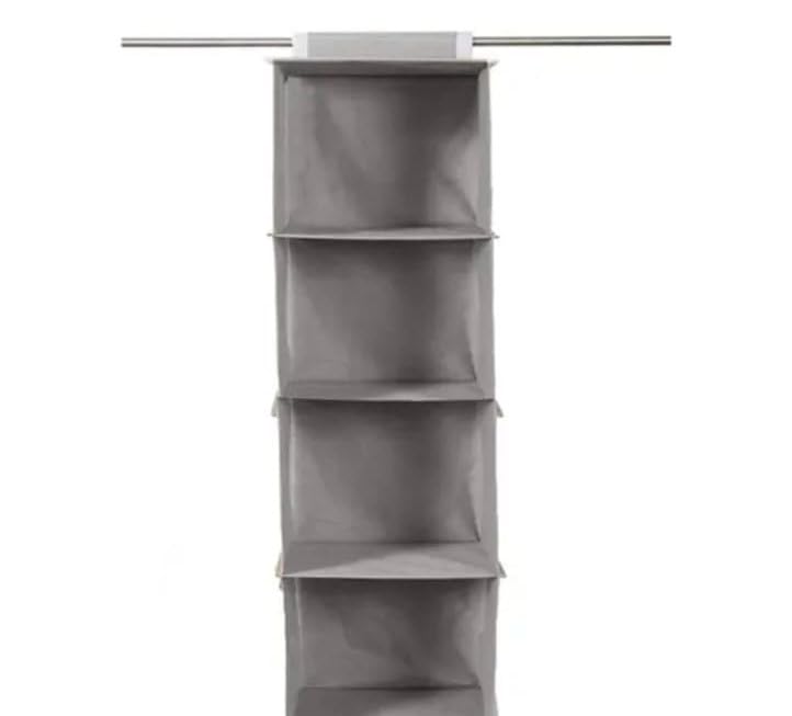 Wudyhome Bags Hanging Closet Shelf Organiser, 4 Compartment, NonWoven Fabric, Grey, Wardrobe Storage, Pack Of 1