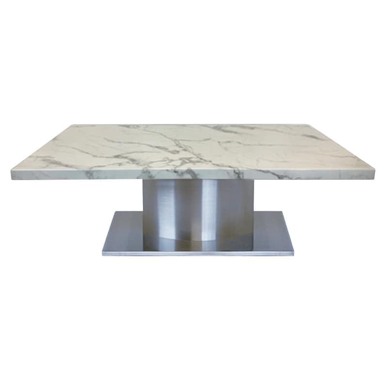 Creative Images White Marble Top Coffee Table with Stainless Steel Base White