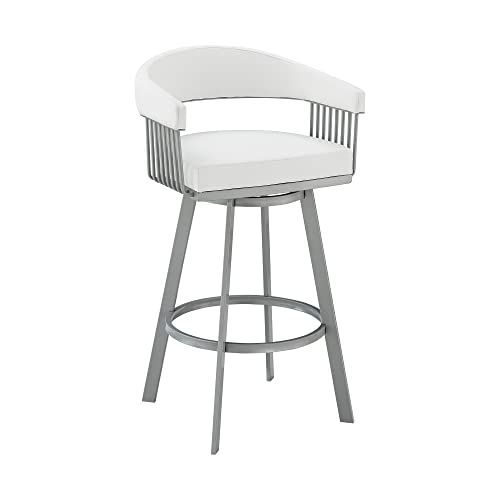 HomeRoots 26' Mod White Faux Leather Silver Finish Swivel Bar Stool