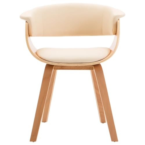 vidaXL Retro Dining Chair with Cream Faux Leather Upholstery and Bent Wood Frame, Versatile Chair for Dining, Living Room and Office