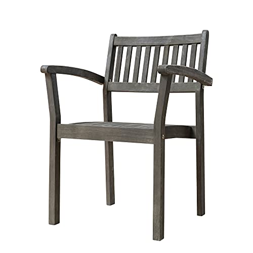 HomeRoots Gray Wood: Acacia Set of Two Distressed Stacking Armchairs