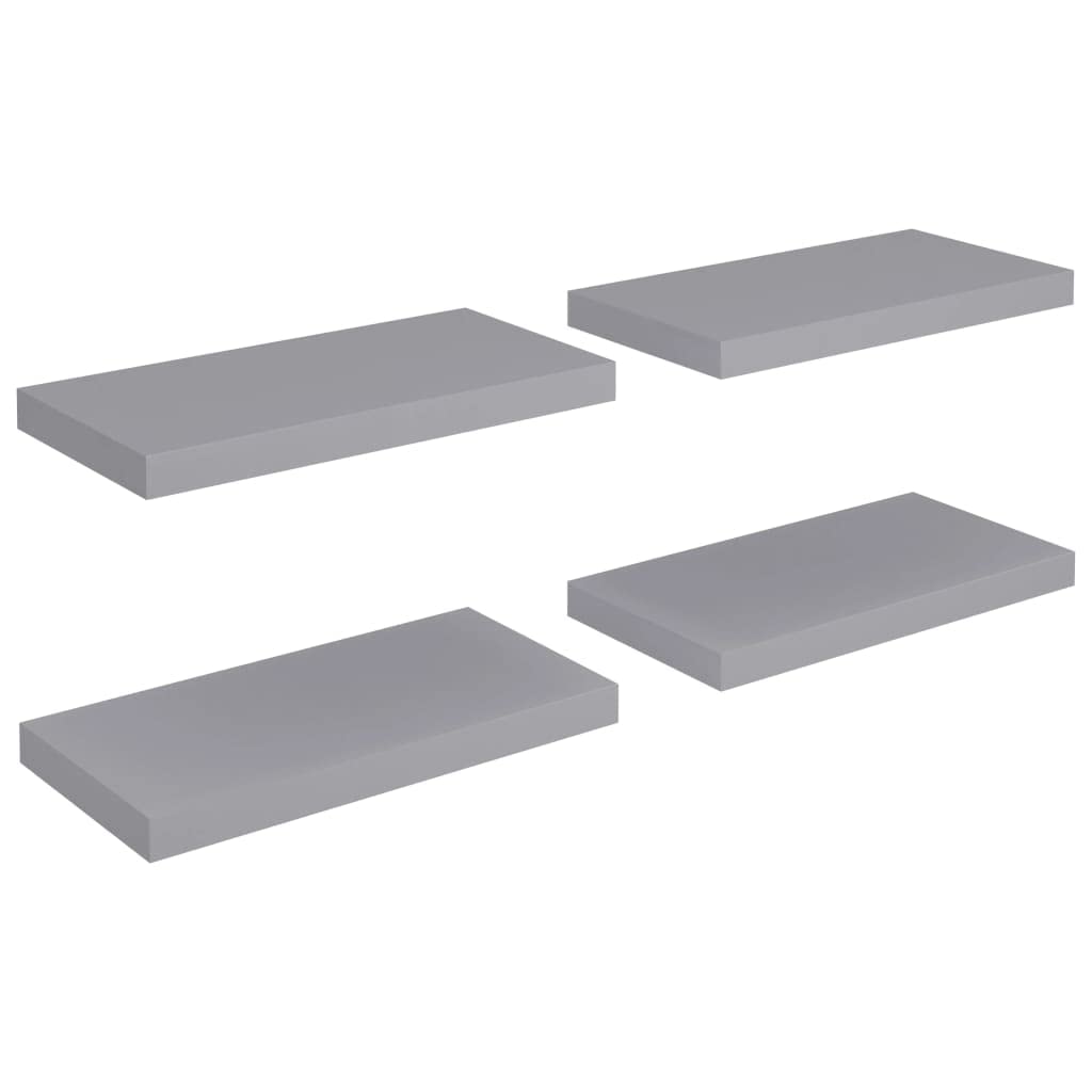 vidaXL Modern Floating Wall Shelves - Set of 4 Gray Honeycomb MDF Display Shelves - Metal Frame - Invisible Mounting System
