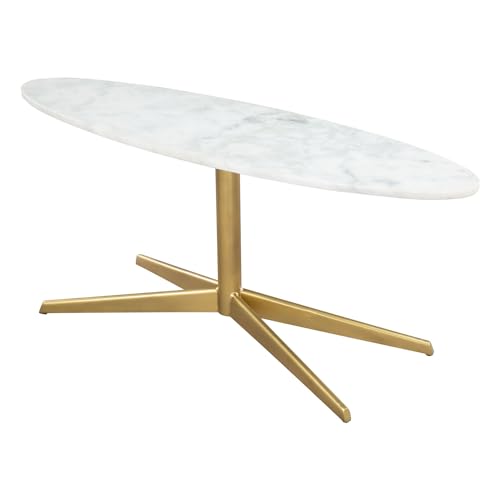 HomeRoots Decor 44-inch x 13.5-inch x 18.5-inch White & Gold, Marble, Metal, Coffee Table