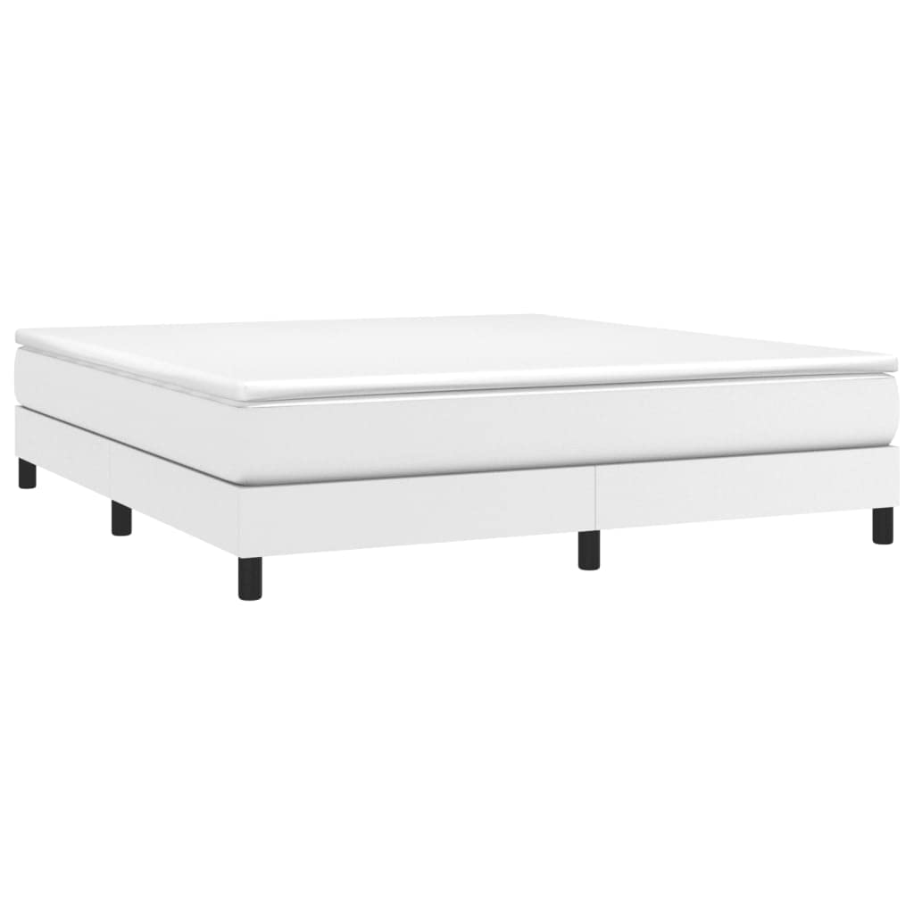vidaXL Box Spring King Bed Frame in Faux Leather, White, Sturdy Construction, 76&quot;x79.9&quot; Compatible