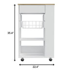 HomeRoots White-Light Oak Sleek White and Light Oak Portable Kitchen Cart