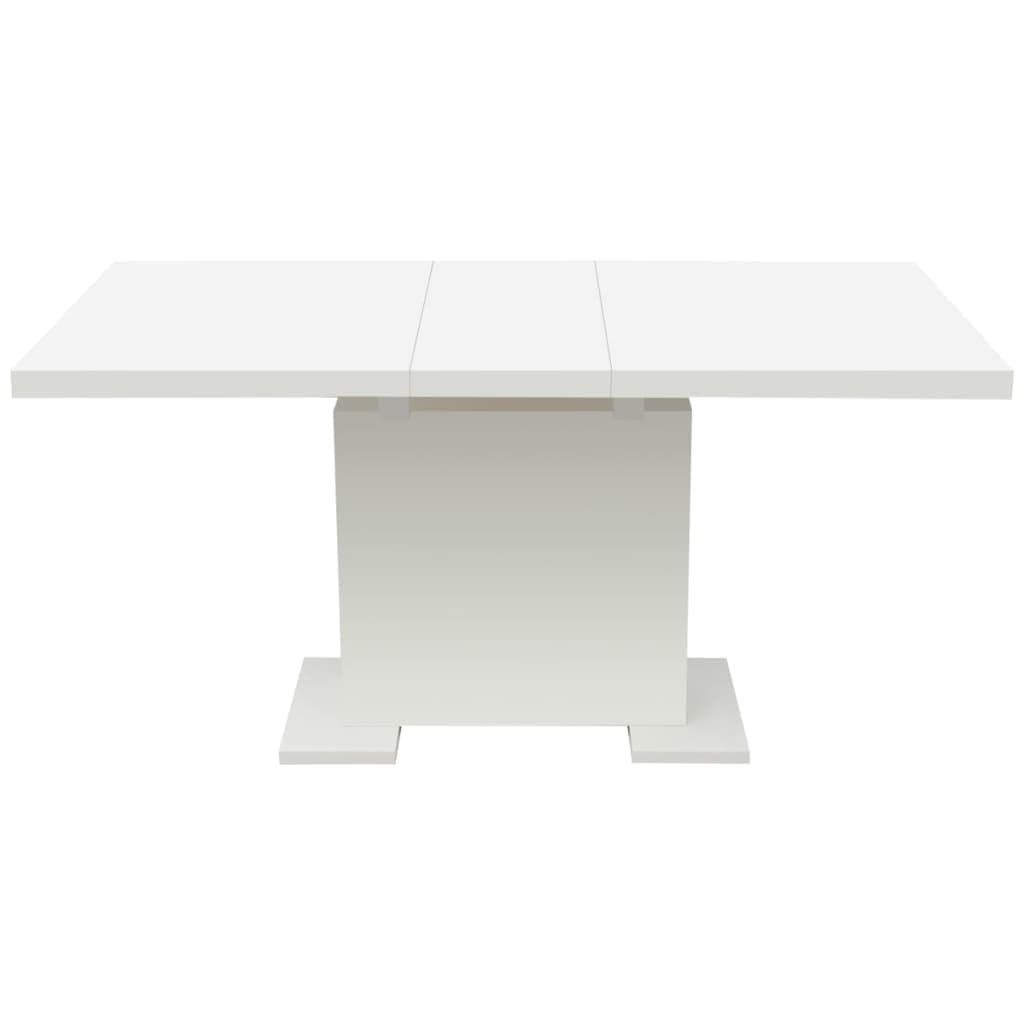 vidaXL Gloss White Dining Table, Extendable and Rectangular, Made of Resistant MDF and Steel, Modern Design for Smaller Kitchens and Eating Areas