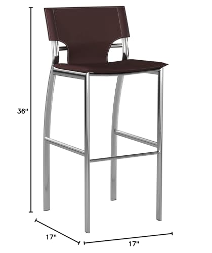 Neos Modern Furniture Set of 2 Regenerated Leather Bar Stool with Chrome Legs and 26&quot; Seat Height, Brown