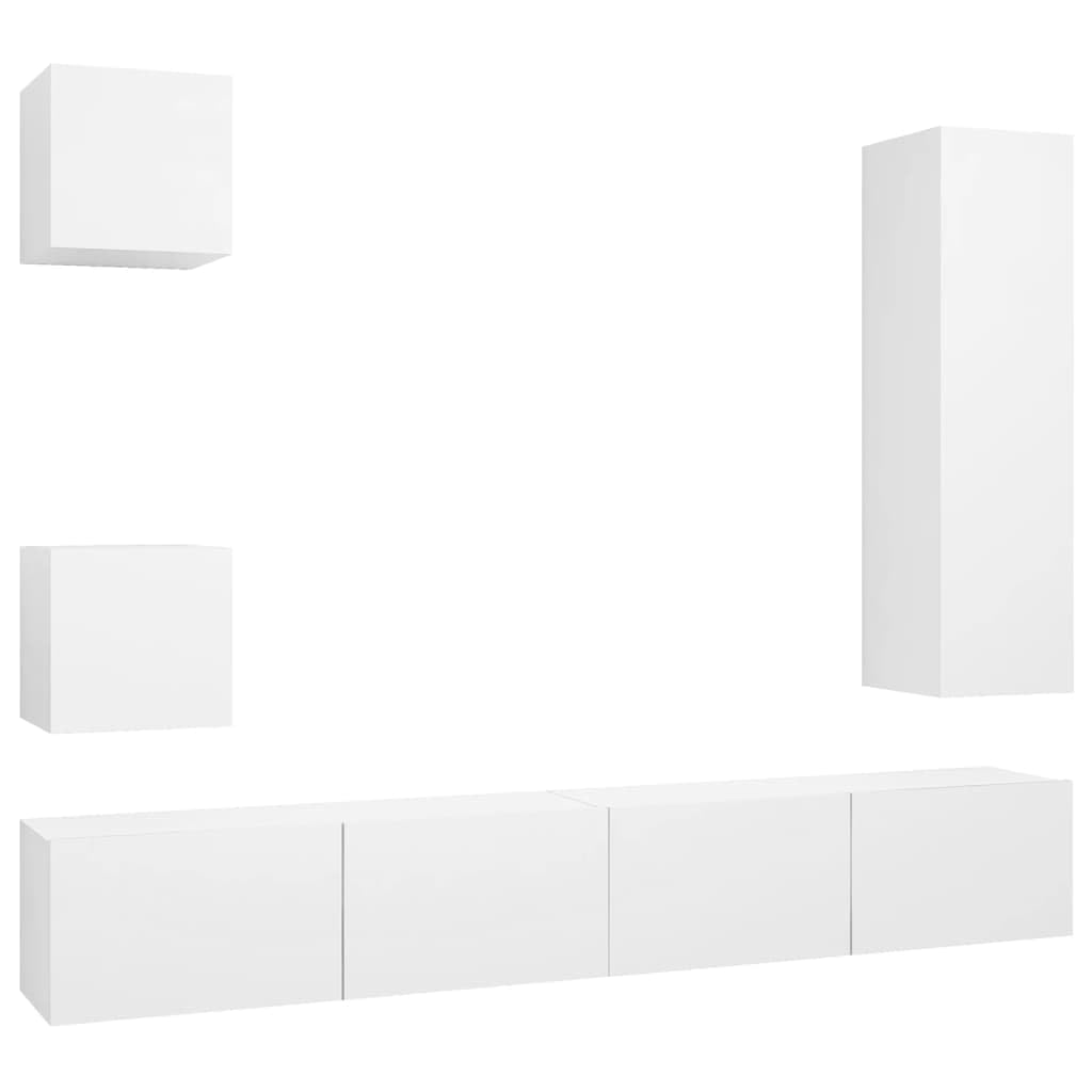 vidaXL TV Stand Set 5 Piece Home Living Room Bedroom Furniture HiFi Stereo Cabinet TV Stand Media Unit Entertainment Center Engineered Wood White