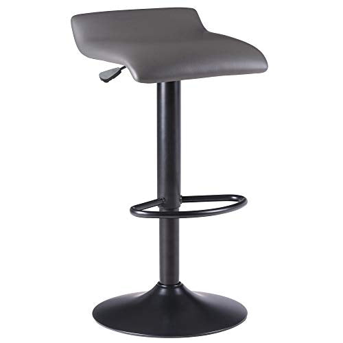 Ergode Wood Tarah Adjustable Swivel Stools - Slate Gray Faux Leather Seat, Height Adjustable, Backless Cushioned Seats, 360-Degree Swivel, Sturdy Metal Construction - Set of 2
