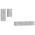 vidaXL TV Stand Set 4 Piece, Wall Mounted Entertainment Center, TV Stand Console with Storage, Modern Style, Concrete Gray Engineered Wood