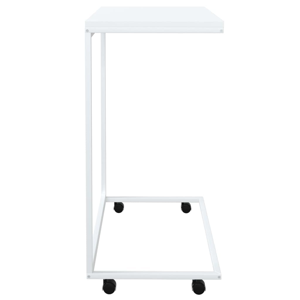 vidaXL C-Shaped Side Table- Mobile White Engineered Wood Top with a Sturdy Iron Frame- Slim Bed-Side Nightstand, Perfect for The Living Room and Bedroom.