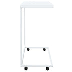 vidaXL C-Shaped Side Table- Mobile White Engineered Wood Top with a Sturdy Iron Frame- Slim Bed-Side Nightstand, Perfect for The Living Room and Bedroom.