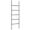 vidaXL Freestanding Towel Rack Ladder in Black, Iron Made, Organizing Master with 5 Tiers and Hooks, SpaceSaving Design for Bat
