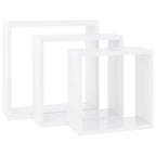 vidaXL White MDF Wall Cube Shelves, Set of 3 - Easy Install Invisible Mounting System, Modern Style Decor, Versatile Use, Organizer Shelves for Collectibles and Books
