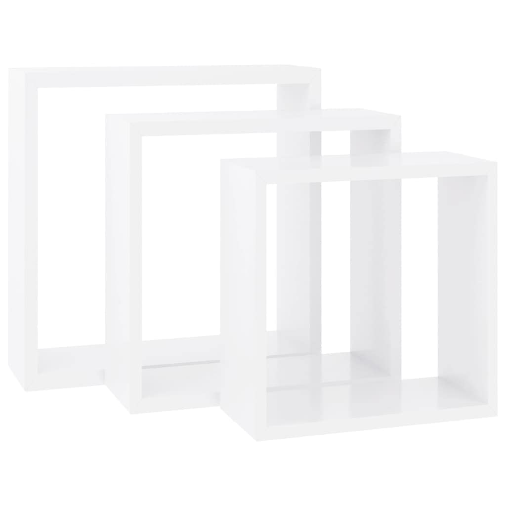 vidaXL White MDF Wall Cube Shelves, Set of 3 - Easy Install Invisible Mounting System, Modern Style Decor, Versatile Use, Organizer Shelves for Collectibles and Books