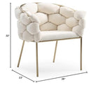 HomeRoots Metal, Fabric White Geo Velvet and Brushed Brass Velvet Dining Chair